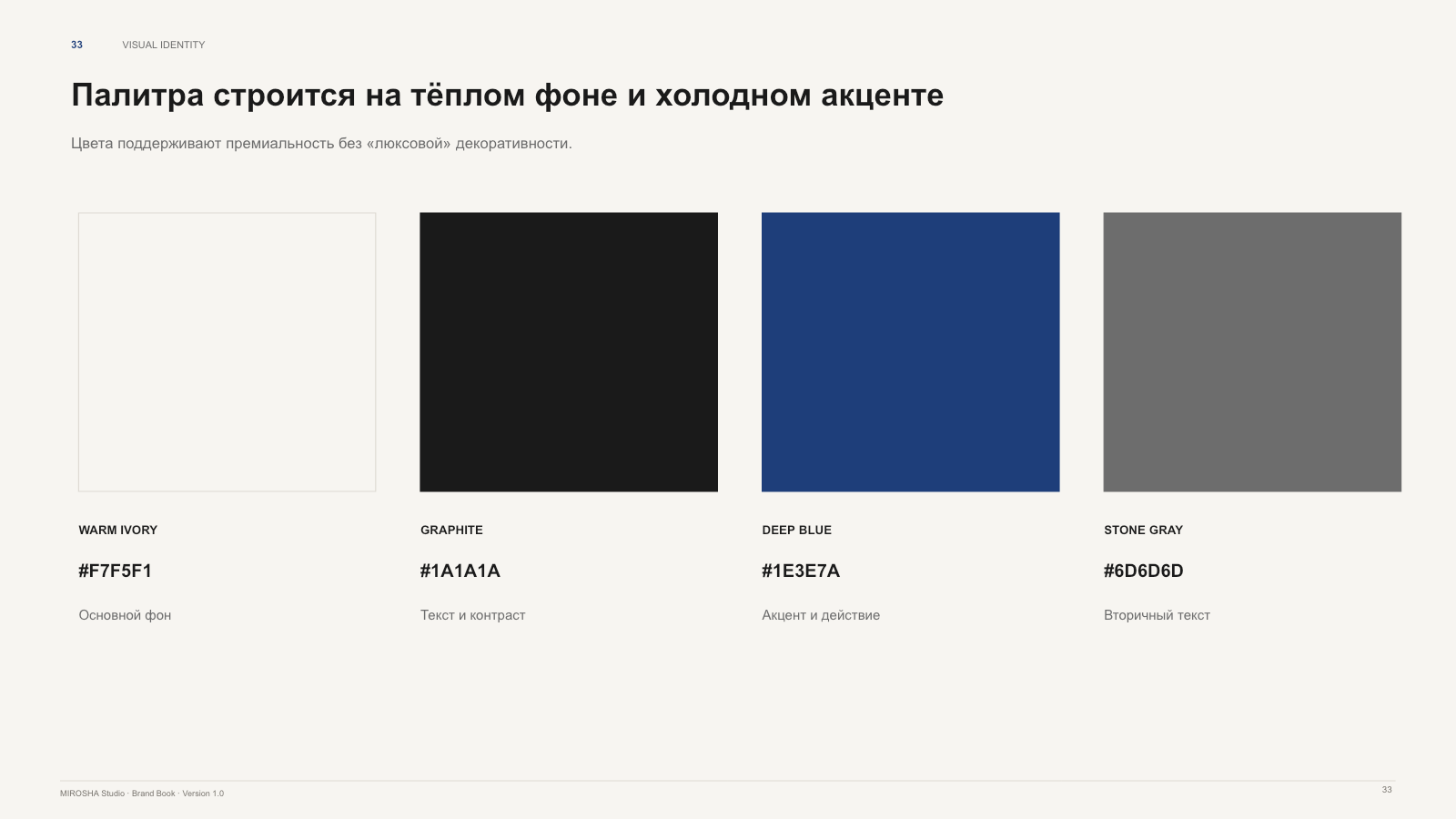 Фирменная цветовая палитра MIROSHA Studio